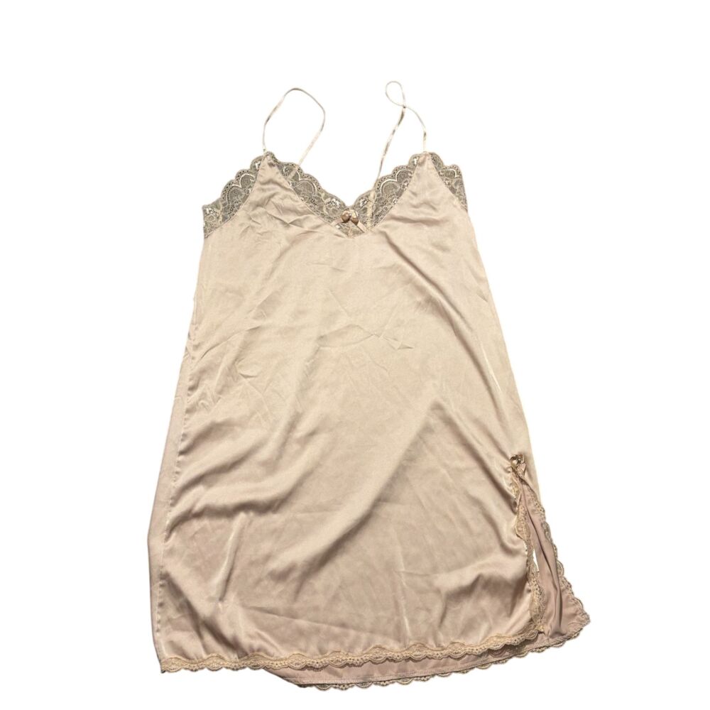 Dainty feminine romantic coquette lace slip dress w bow, slit & adjustable strap